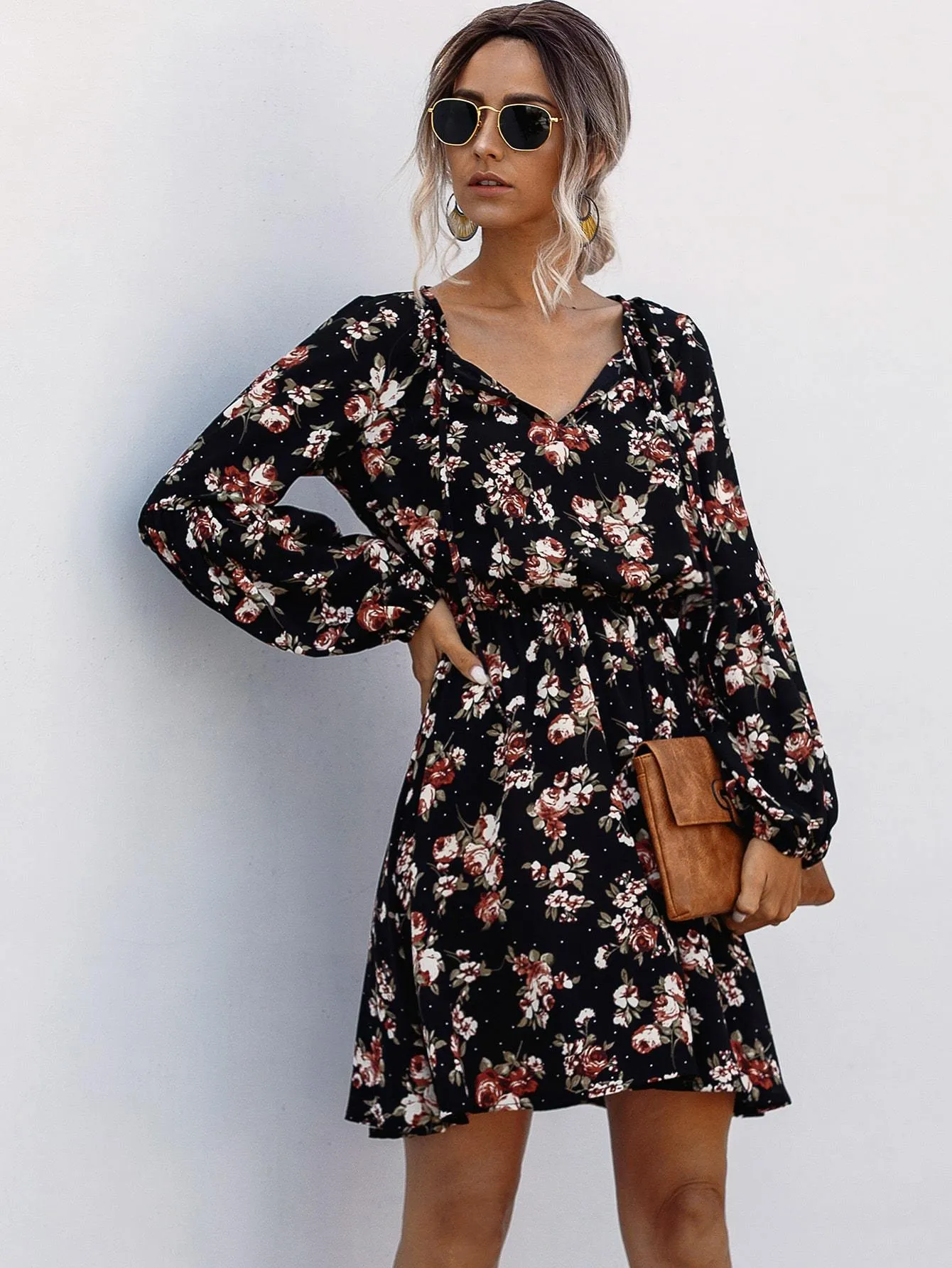 Floral Print Flared A-Line Dress