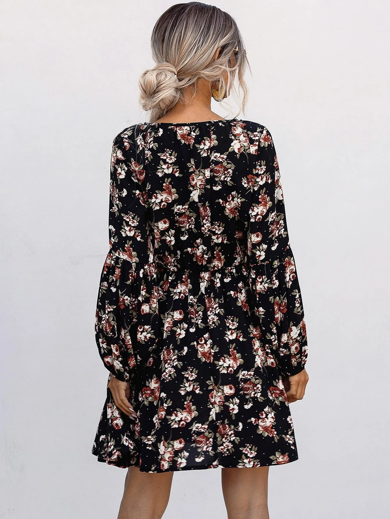 Floral Print Flared A-Line Dress