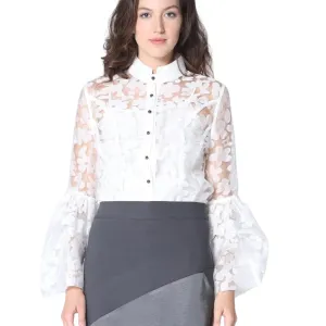 Floral Printed Chiffon Blouse with Bell Sleeve - W