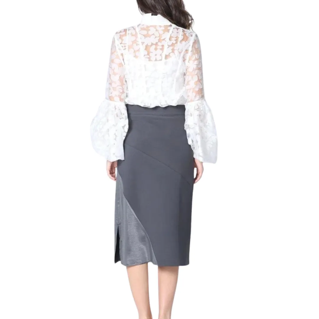 Floral Printed Chiffon Blouse with Bell Sleeve - W