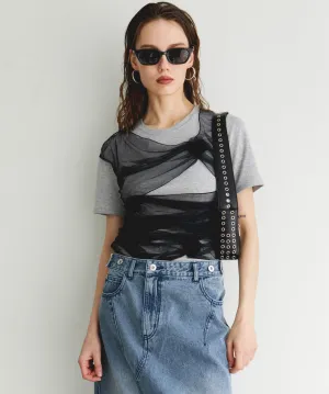 Flower Motif Tulle Layered Tops