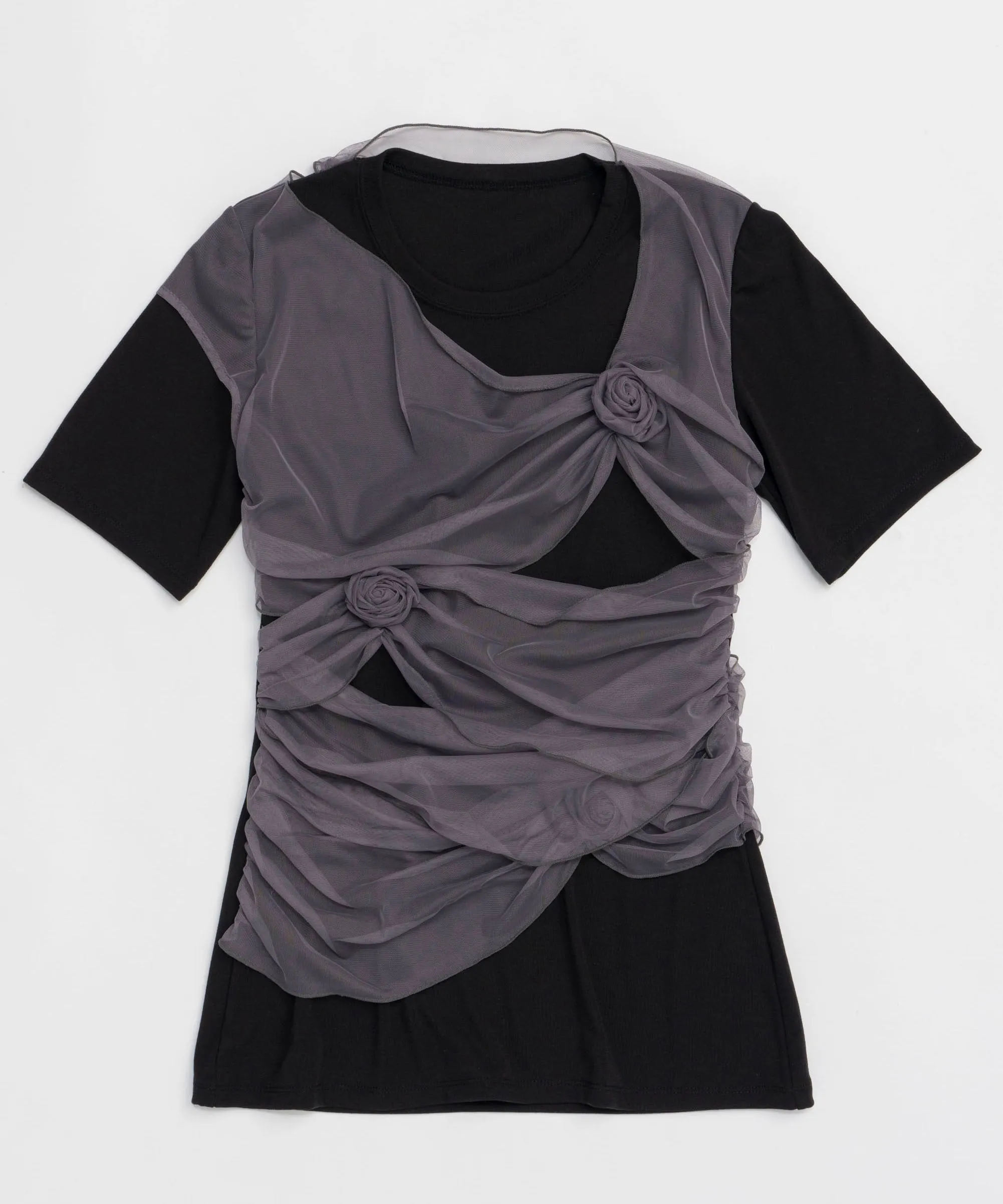Flower Motif Tulle Layered Tops