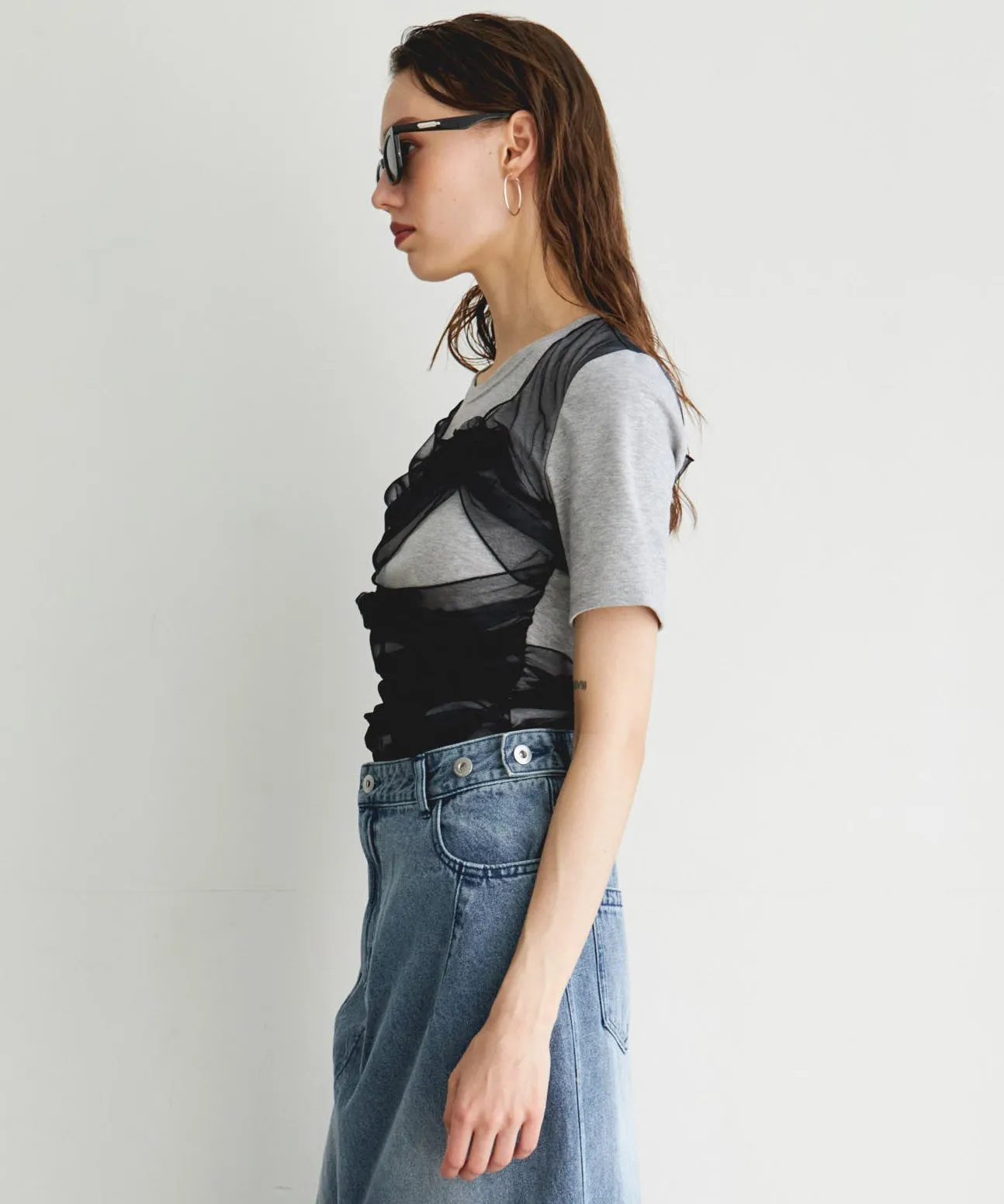 Flower Motif Tulle Layered Tops