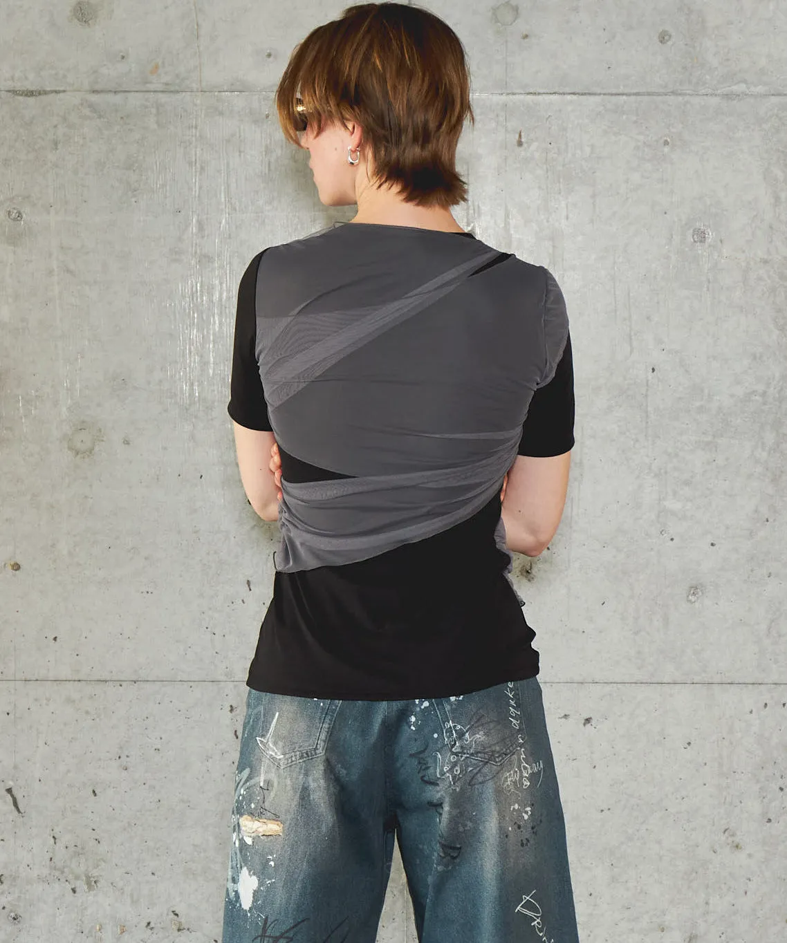 Flower Motif Tulle Layered Tops