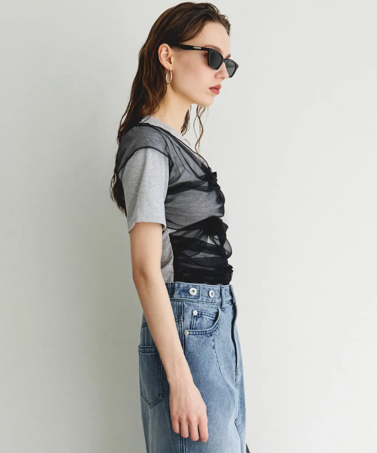 Flower Motif Tulle Layered Tops