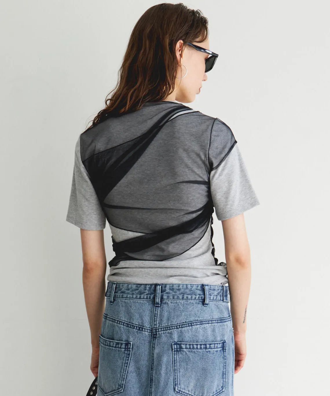 Flower Motif Tulle Layered Tops