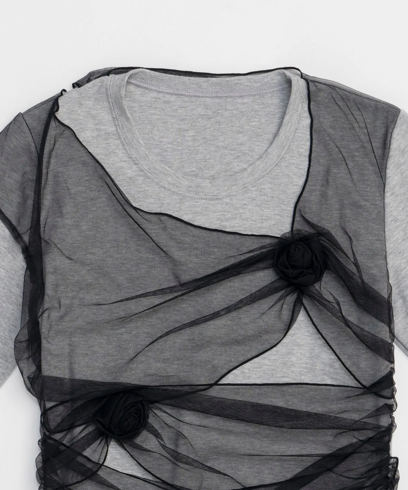 Flower Motif Tulle Layered Tops