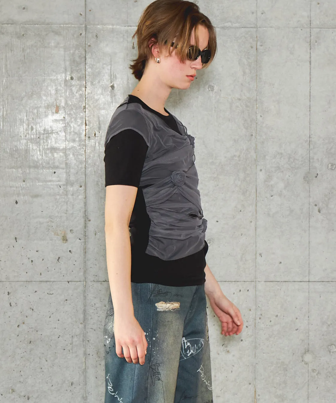 Flower Motif Tulle Layered Tops