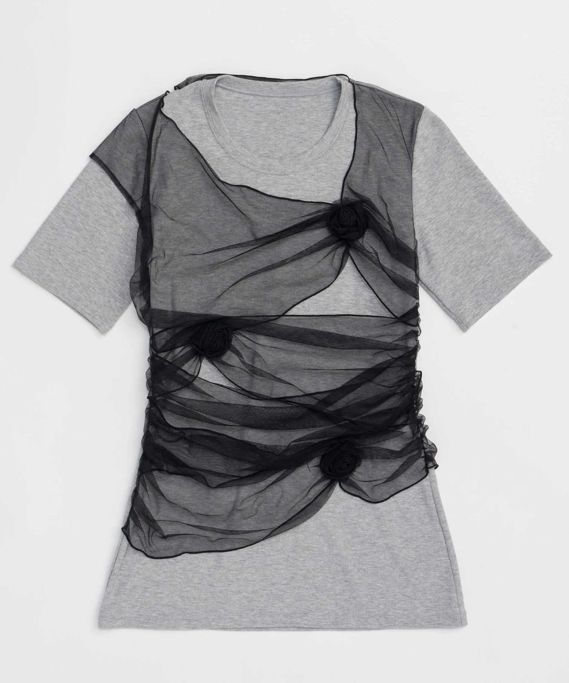 Flower Motif Tulle Layered Tops