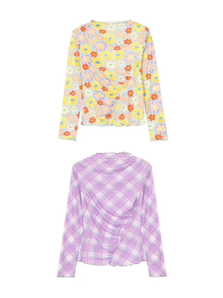 flower plaid layered top