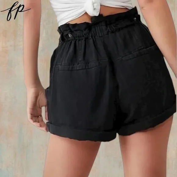 FREE PEOPLE Topanga High-Rise Slouchy Cuff Shorts-Washed Black NWT Size: MD