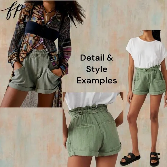 FREE PEOPLE Topanga High-Rise Slouchy Cuff Shorts-Washed Black NWT Size: MD