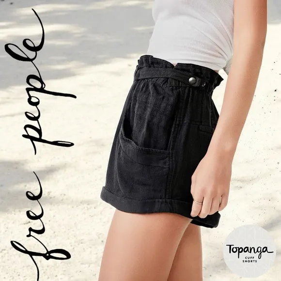 FREE PEOPLE Topanga High-Rise Slouchy Cuff Shorts-Washed Black NWT Size: MD