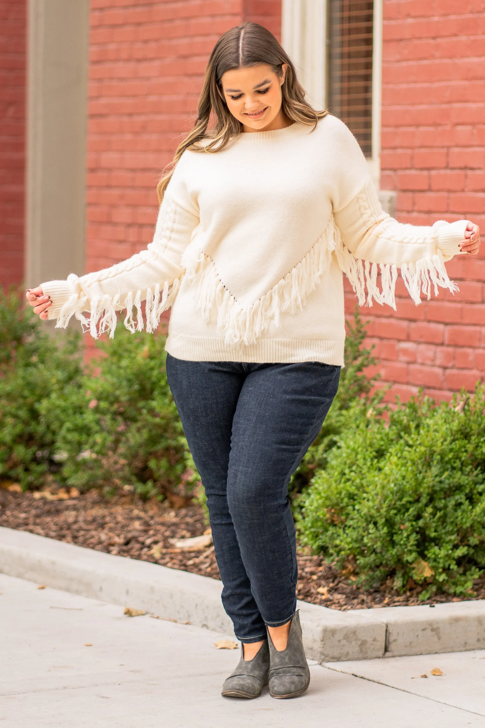 Fringe V Pull Over Sweater