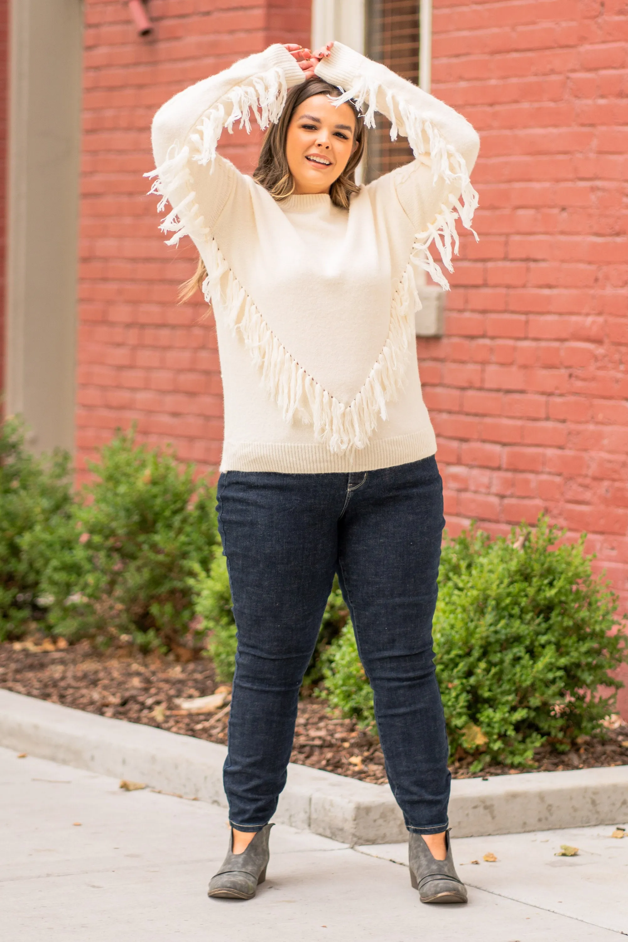 Fringe V Pull Over Sweater