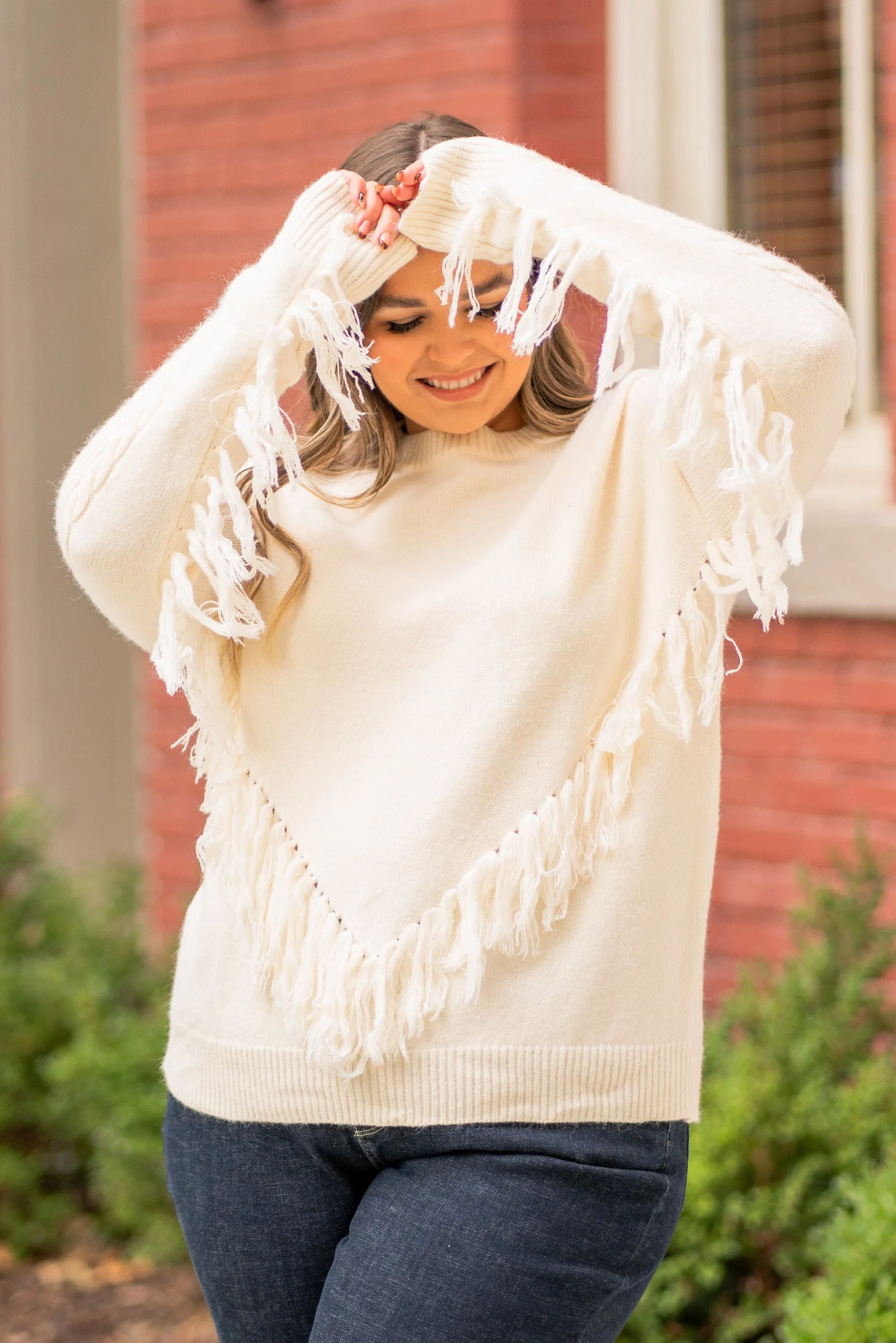 Fringe V Pull Over Sweater