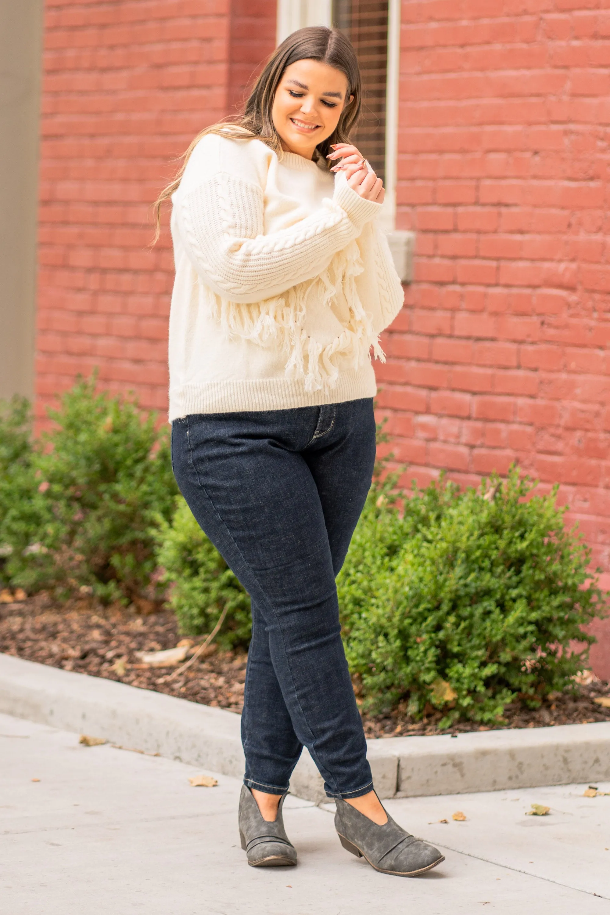 Fringe V Pull Over Sweater