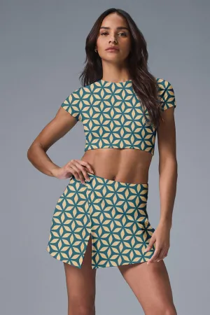 GeoAce FlexSet – Crop Top & Skort in Turquoise Petal Grid