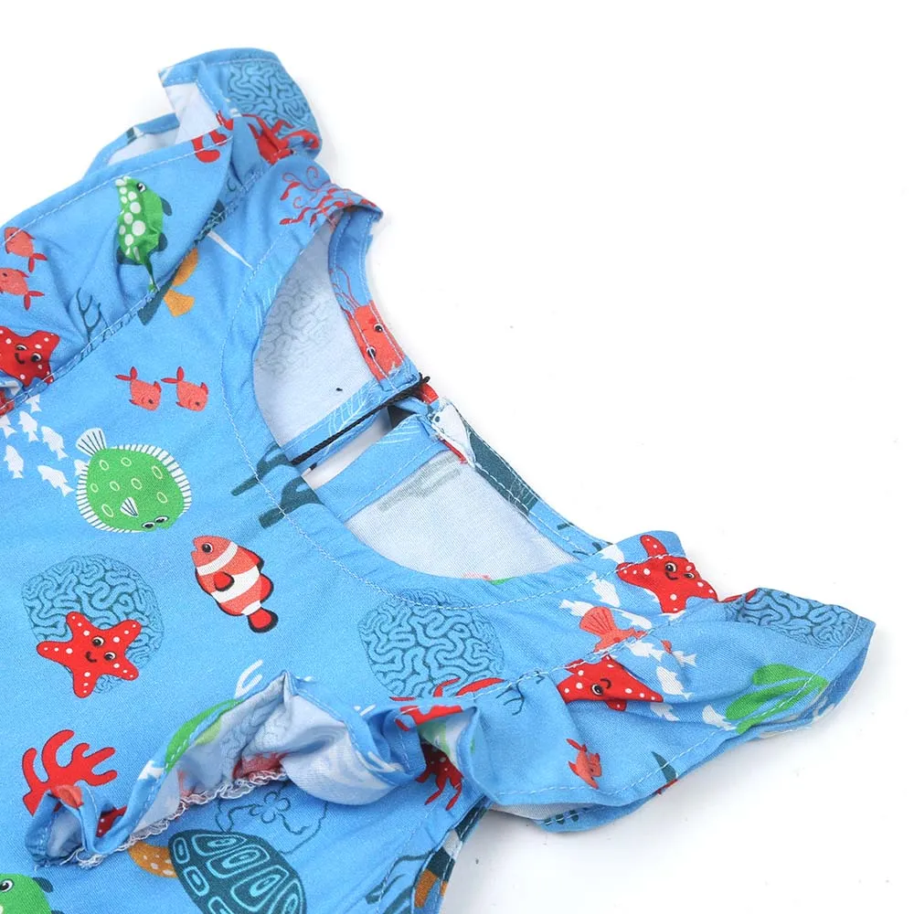 Girls Digital Print Casual Top Sea Animals - Blue | Bachaa Party Baby Clothes Girls Tops & T-Shirts