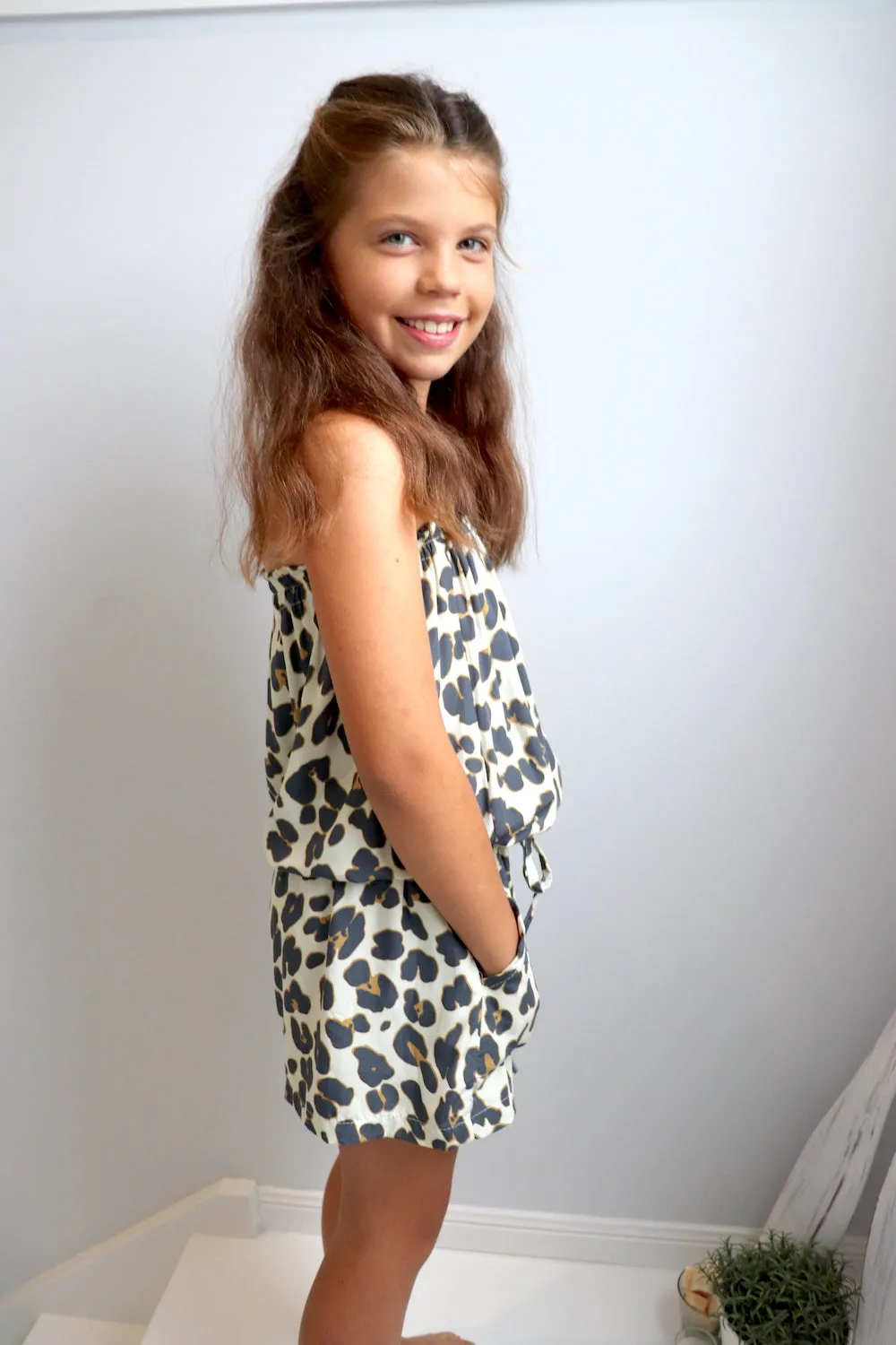 Girls Maldives Short Jumpsuit In Grey Jaguar