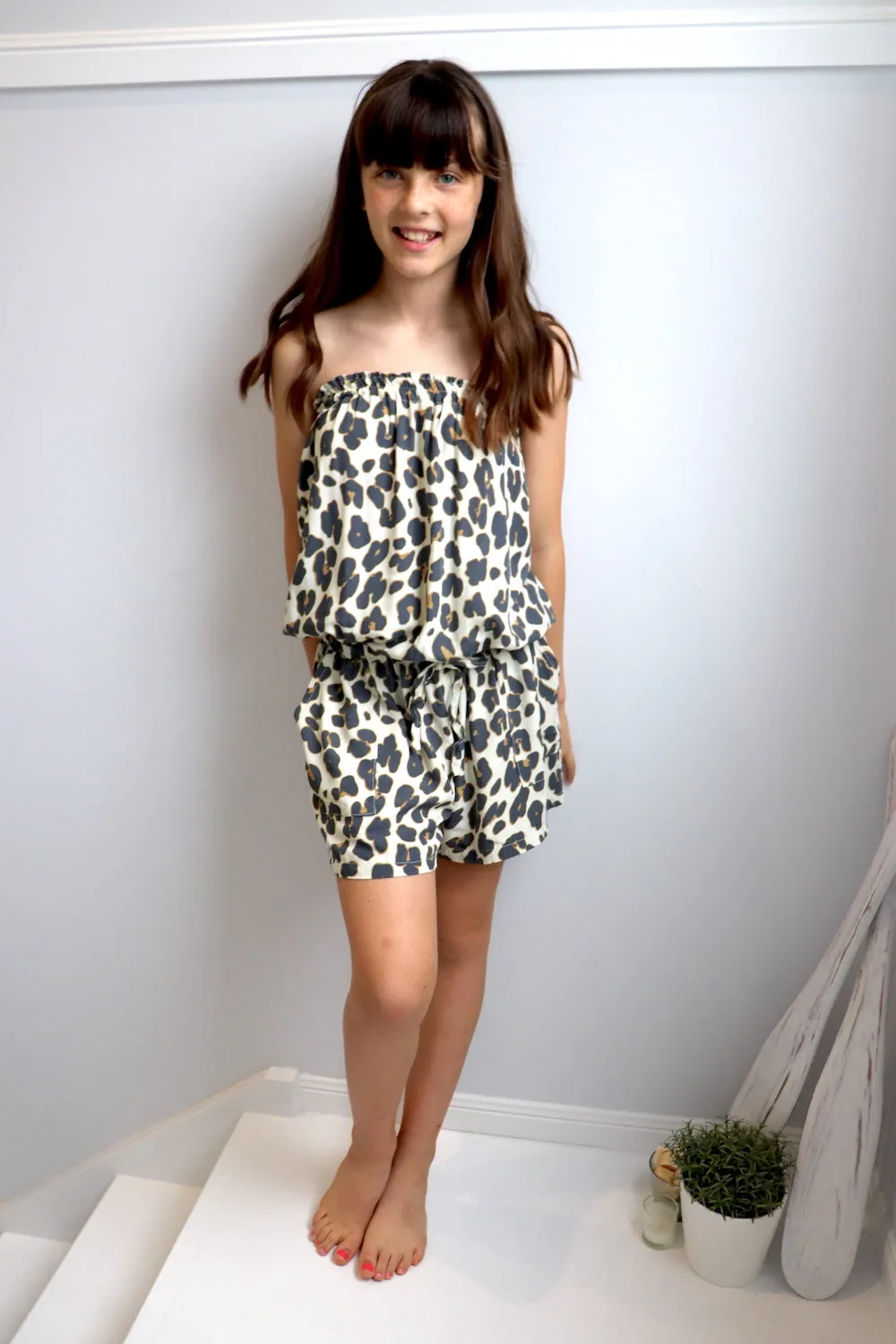 Girls Maldives Short Jumpsuit In Grey Jaguar