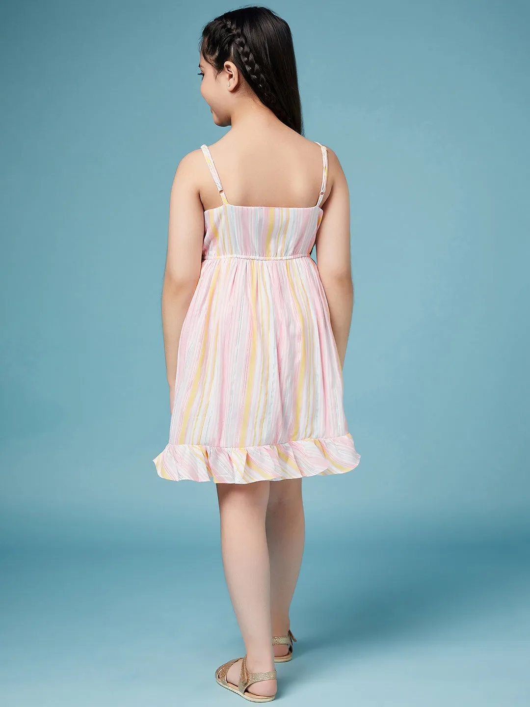 Girls Striped Cotton A-Line Dress