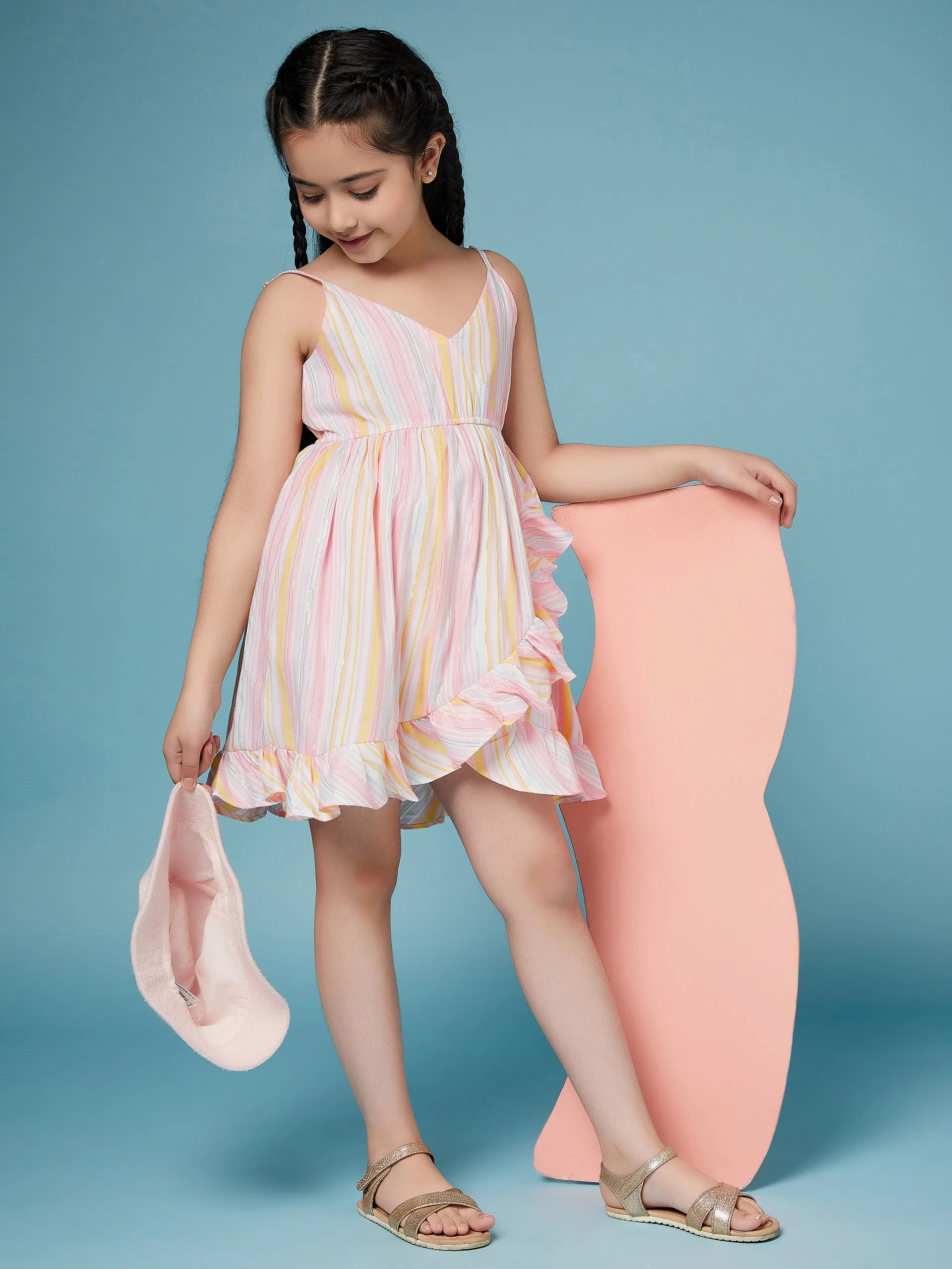 Girls Striped Cotton A-Line Dress