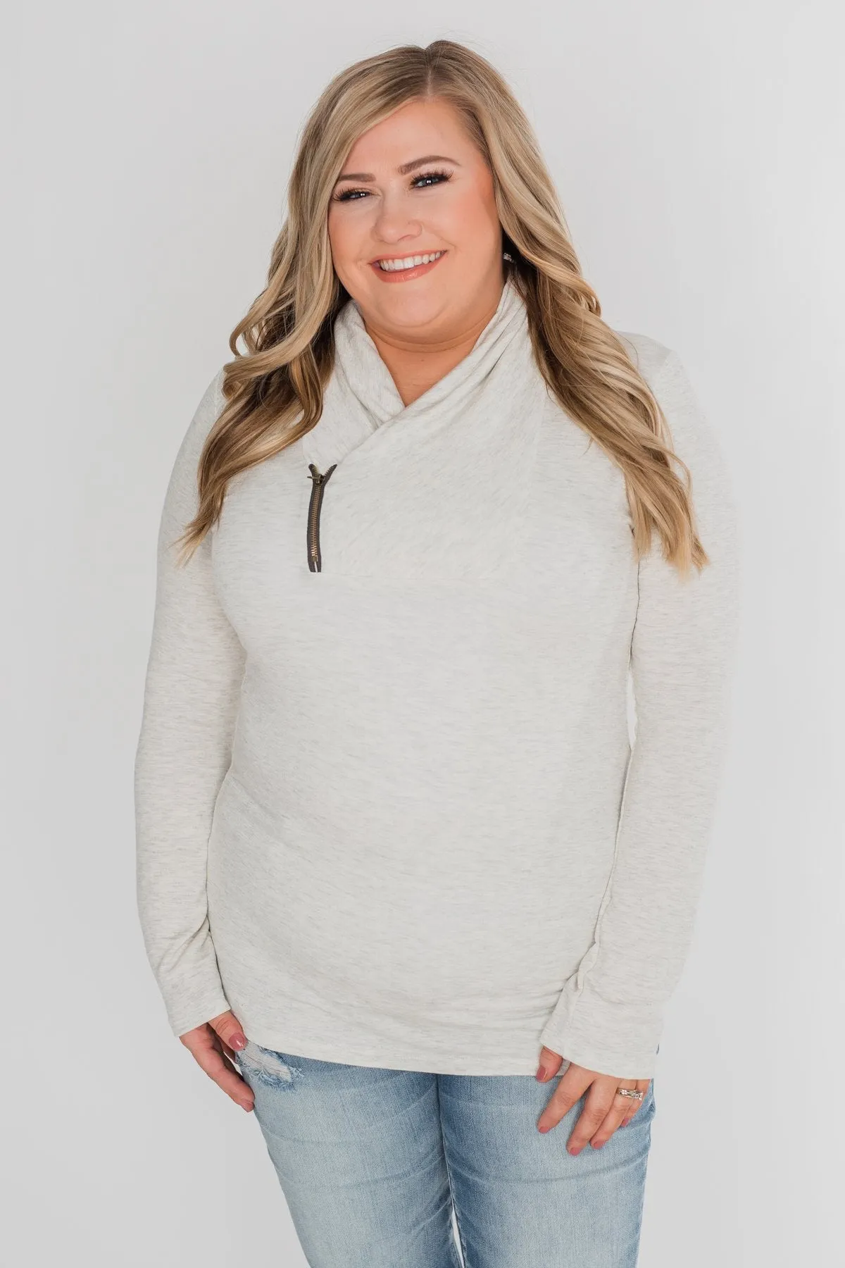 Give Me Time Zipper Pullover Top - Cream