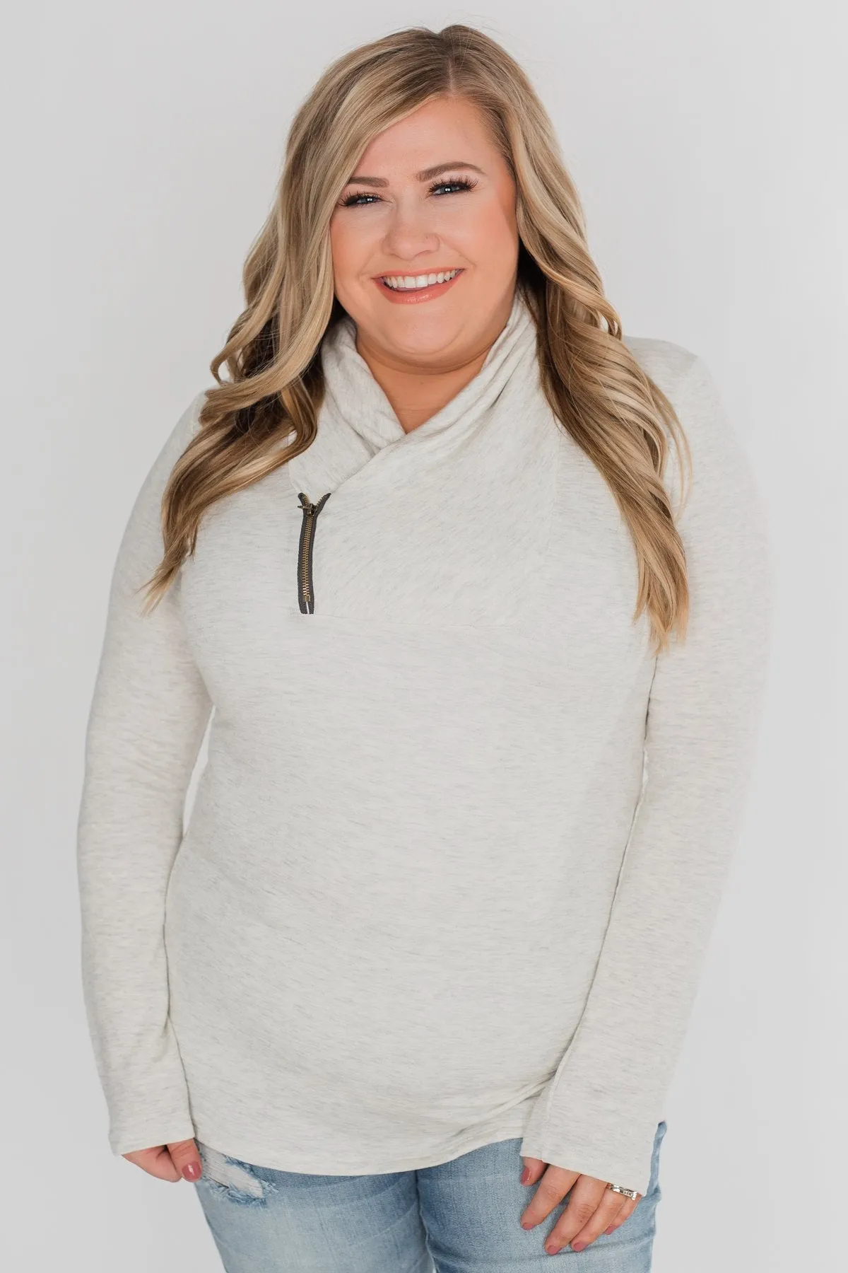 Give Me Time Zipper Pullover Top - Cream