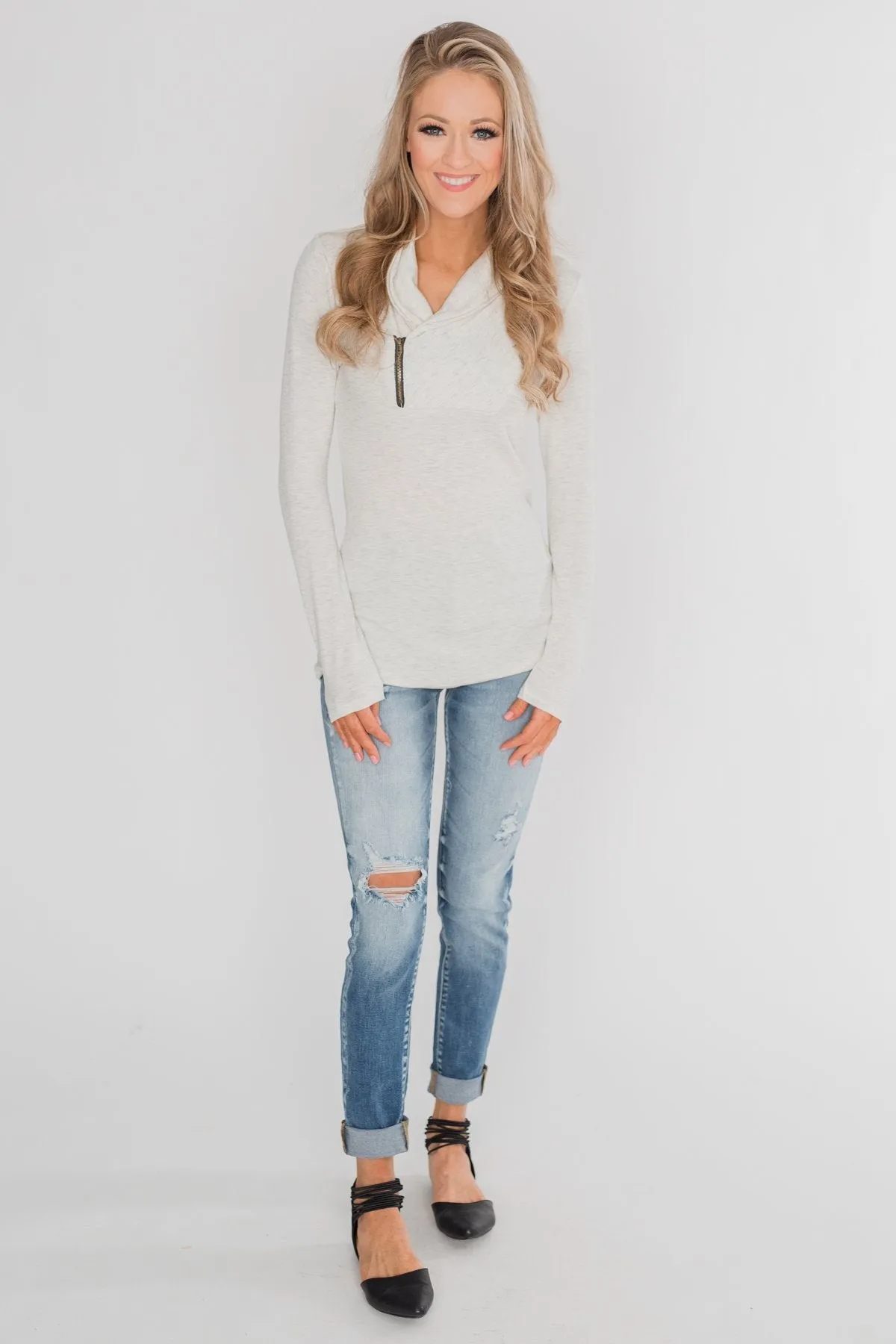 Give Me Time Zipper Pullover Top - Cream