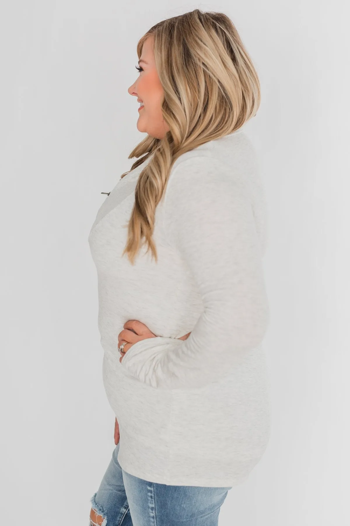 Give Me Time Zipper Pullover Top - Cream