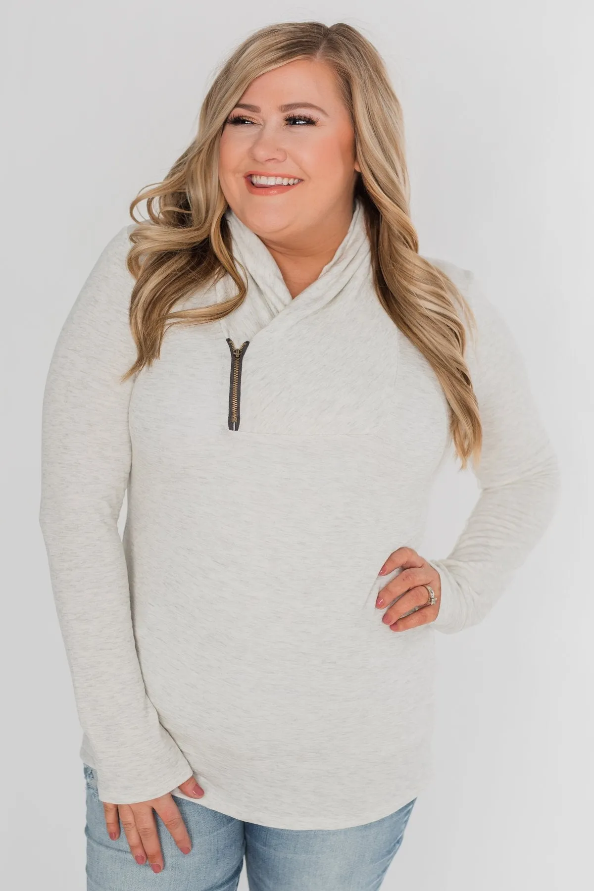 Give Me Time Zipper Pullover Top - Cream