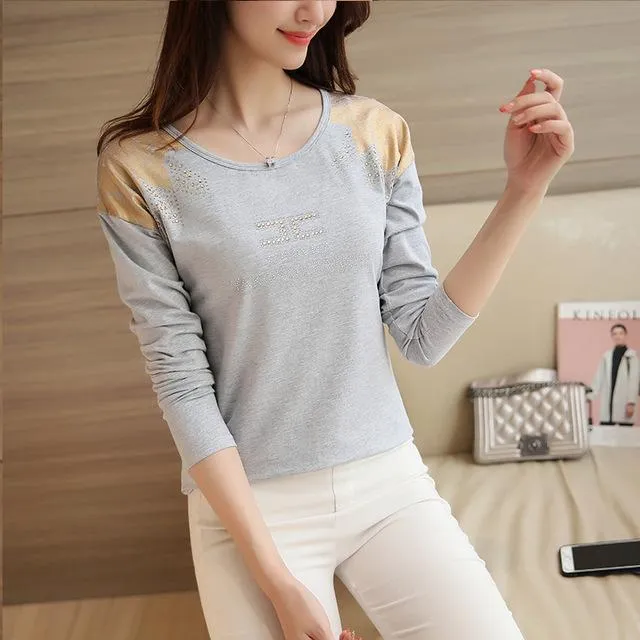 Gkfnmt Tee Shirt Femme 2017 O-neck Tshirt Women Casual Long Sleeve Cotton T-shirt Autumn Winter Tops Plus size Women T Shirt