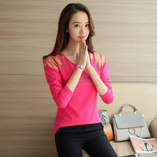 Gkfnmt Tee Shirt Femme 2017 O-neck Tshirt Women Casual Long Sleeve Cotton T-shirt Autumn Winter Tops Plus size Women T Shirt