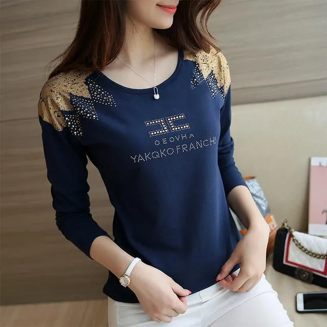 Gkfnmt Tee Shirt Femme 2017 O-neck Tshirt Women Casual Long Sleeve Cotton T-shirt Autumn Winter Tops Plus size Women T Shirt