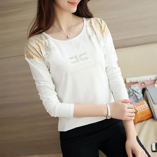 Gkfnmt Tee Shirt Femme 2017 O-neck Tshirt Women Casual Long Sleeve Cotton T-shirt Autumn Winter Tops Plus size Women T Shirt