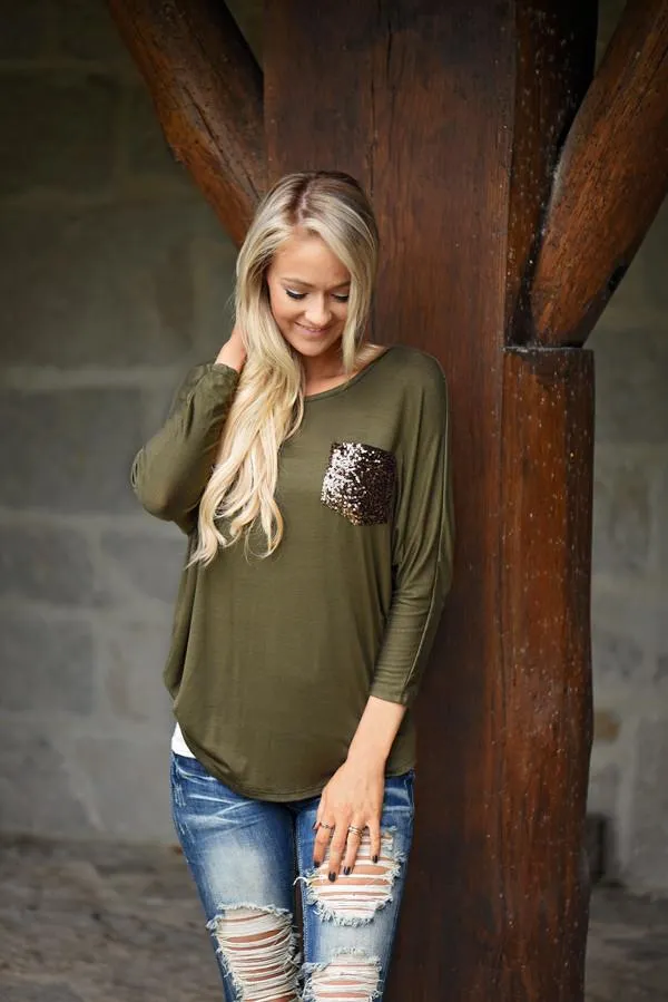 Glam Pocket Top - Olive