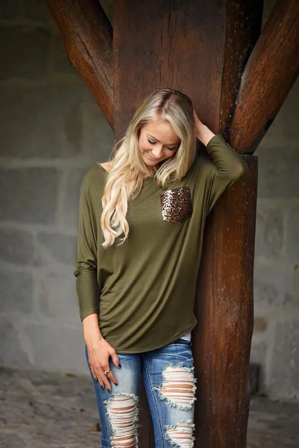 Glam Pocket Top - Olive