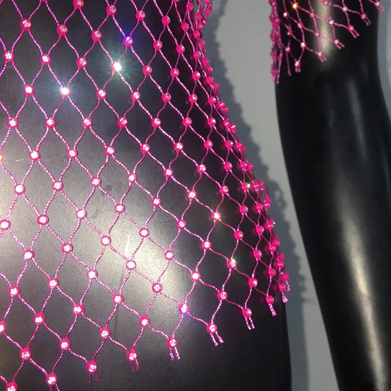Glitter Rhinestone Fishnet Crop Top – Festival-Ready Sparkle