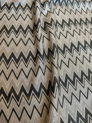 Gold Lurex Glitter Fabric - 4-Way Stretch Black Gray Zigzag Pattern