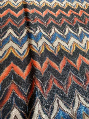 Gold Lurex Glitter Fabric - 4-Way Stretch Black  Orange Zigzag Pattern