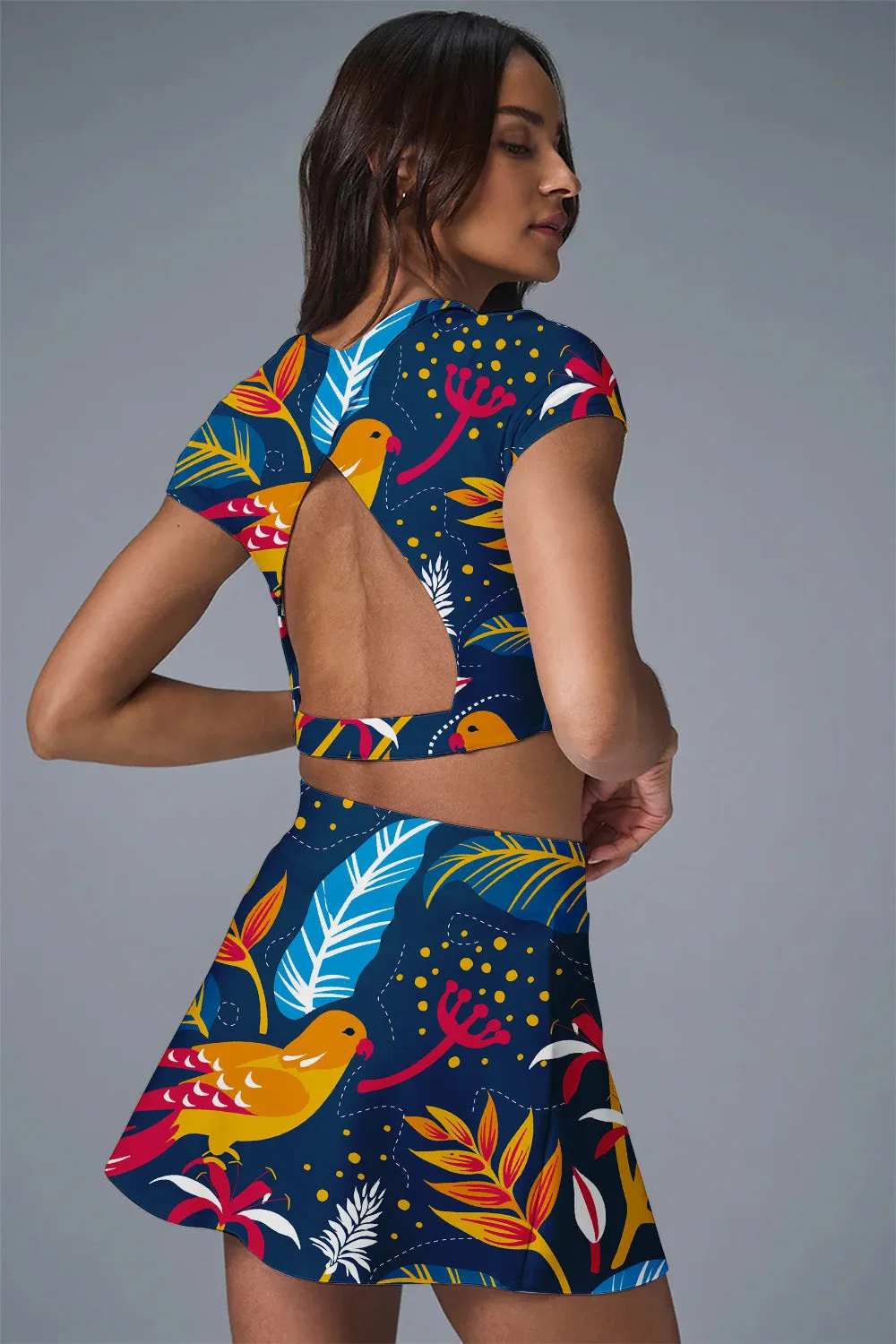 Golden Tropic Bird Print Tennis Dress