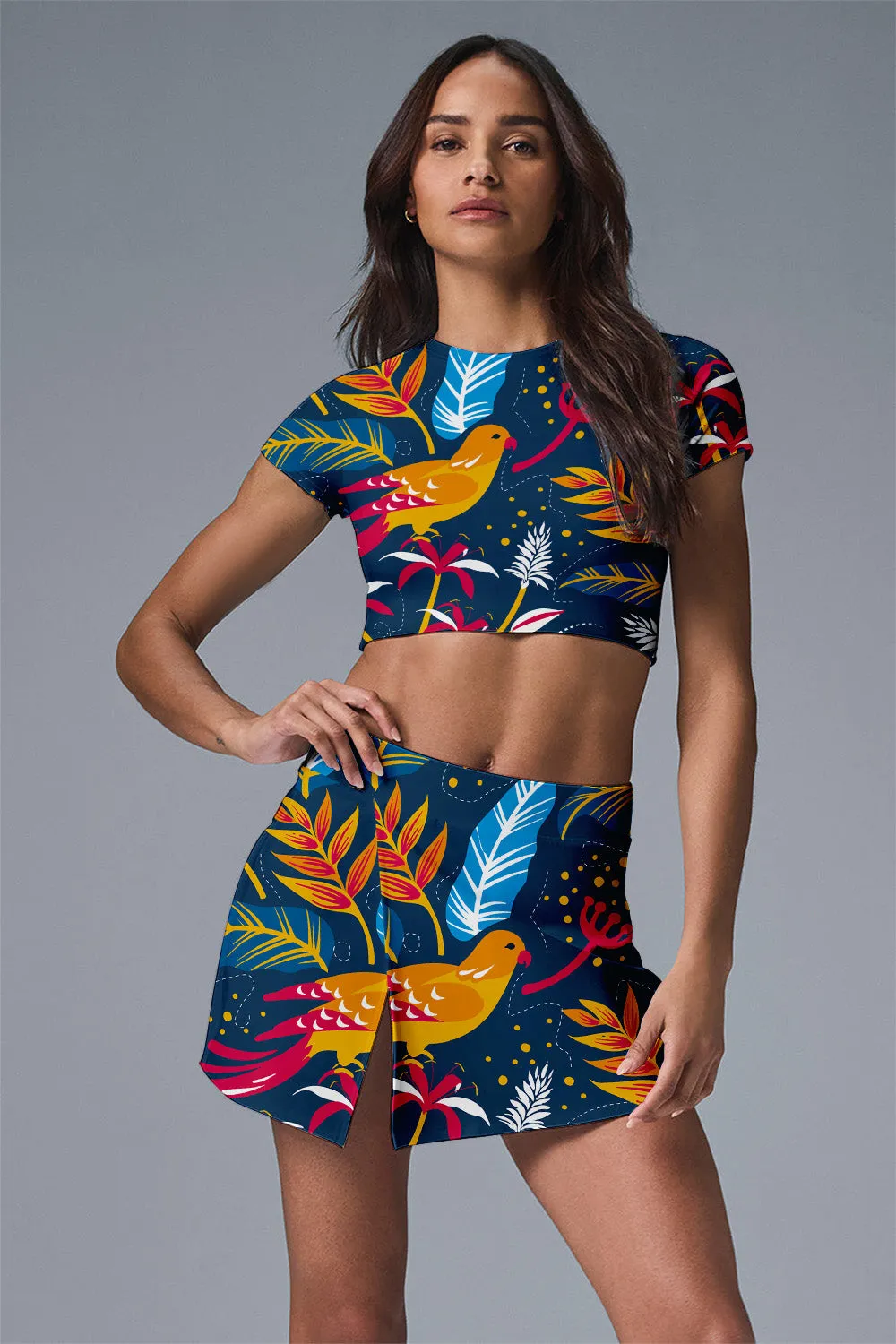 Golden Tropic Bird Print Tennis Dress