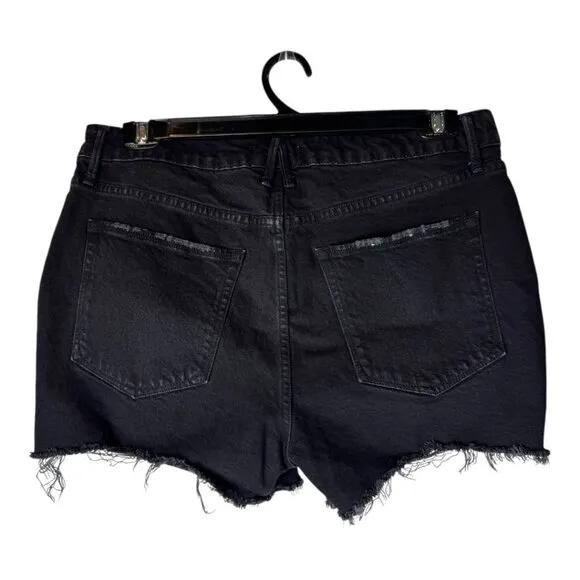 Good American Shorts Women 12 Black Denim Distressed Bombshell Jean Shorts Retro