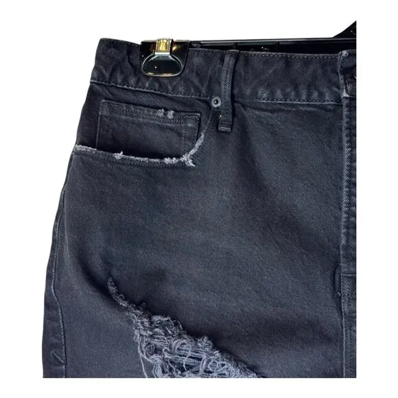 Good American Shorts Women 12 Black Denim Distressed Bombshell Jean Shorts Retro