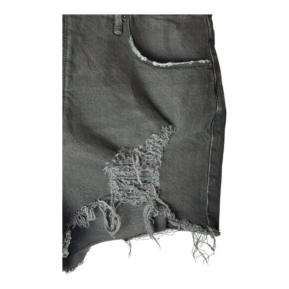 Good American Shorts Women 12 Black Denim Distressed Bombshell Jean Shorts Retro