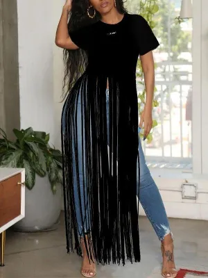 Gorgeousladie Fringe-Combo Short-Sleeve Top