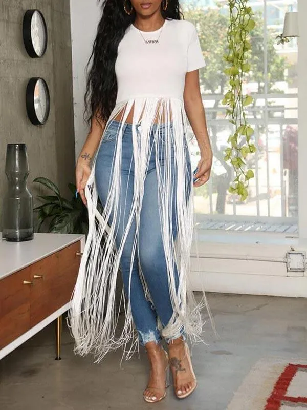 Gorgeousladie Fringe-Combo Short-Sleeve Top