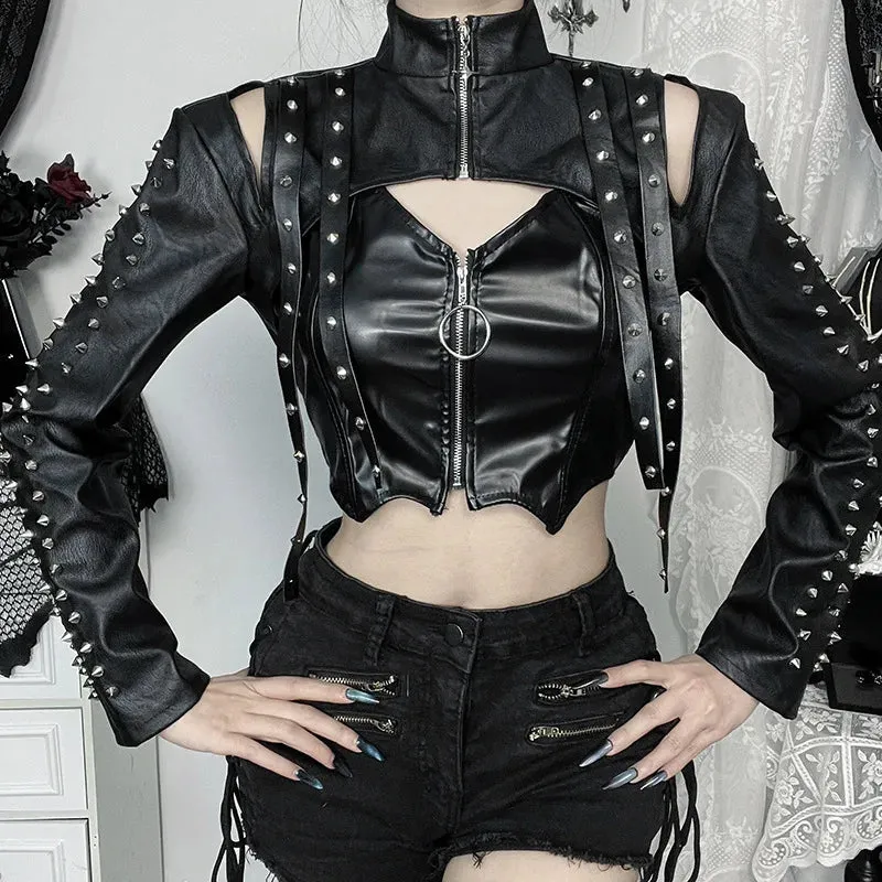 Gothic Chic Faux PU Leather Crop Shrug