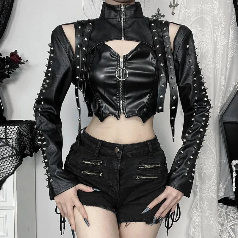 Gothic Chic Faux PU Leather Crop Shrug